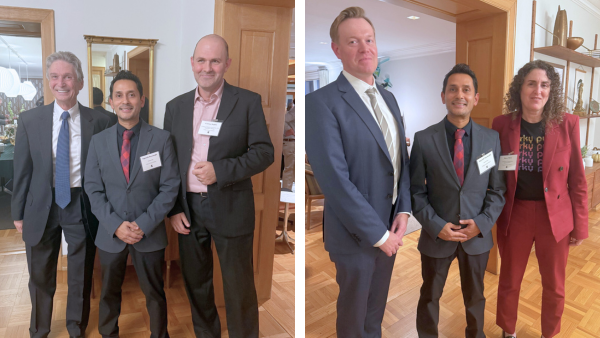 Dean Rayamajhi with two recently tenured faculty and their department chairs